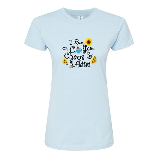 Chaos Akita Sunflower Women's Slim Fit Fine Jersey T-Shirt Black - WagALotBowWow