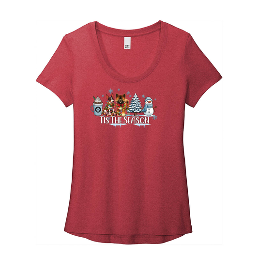 Rat Terrier & Akita Tis The Season Winter DT7501 District ® Women’s Flex Scoop Neck Tee - WagALotBowWow