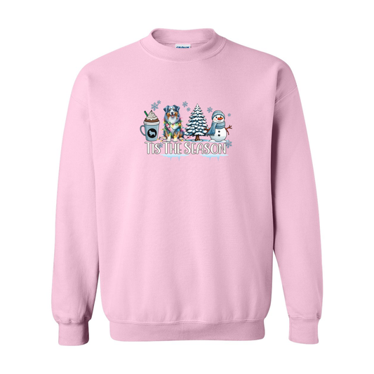 Blue Merle Aussie Tis The Season Winter Heavy Blend Crewneck Sweatshirt - WagALotBowWow