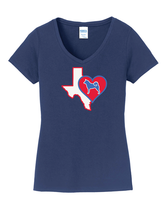 Texas Heart Akita LPC450V Port & Company® Ladies Fan Favorite™ V-Neck Tee - WagALotBowWow