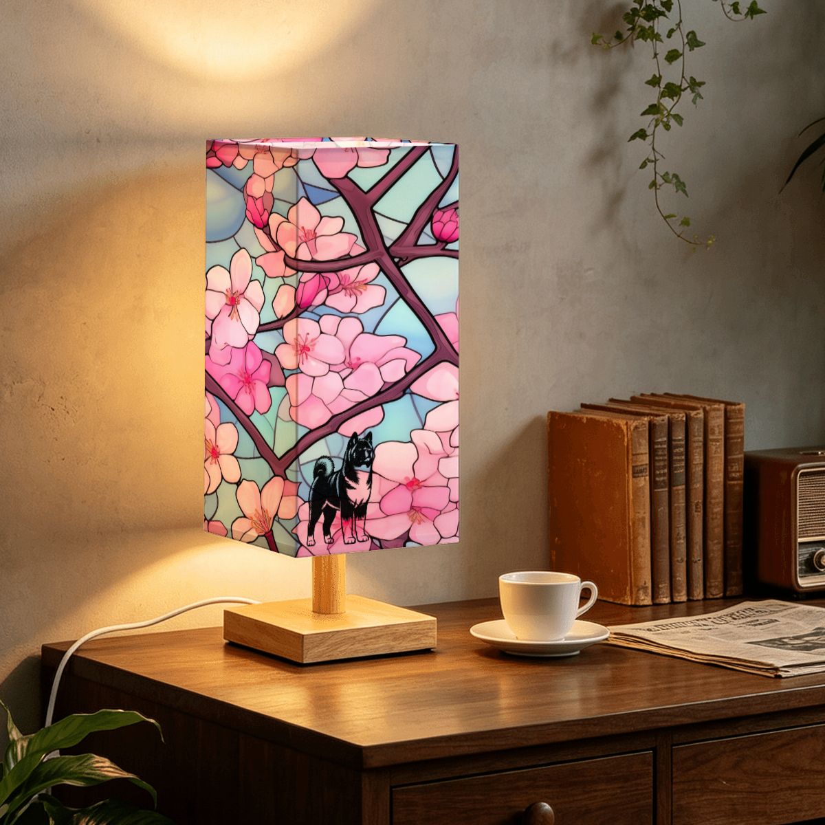 Large Square Table Lamp akita vector stained glass cherry stained glass