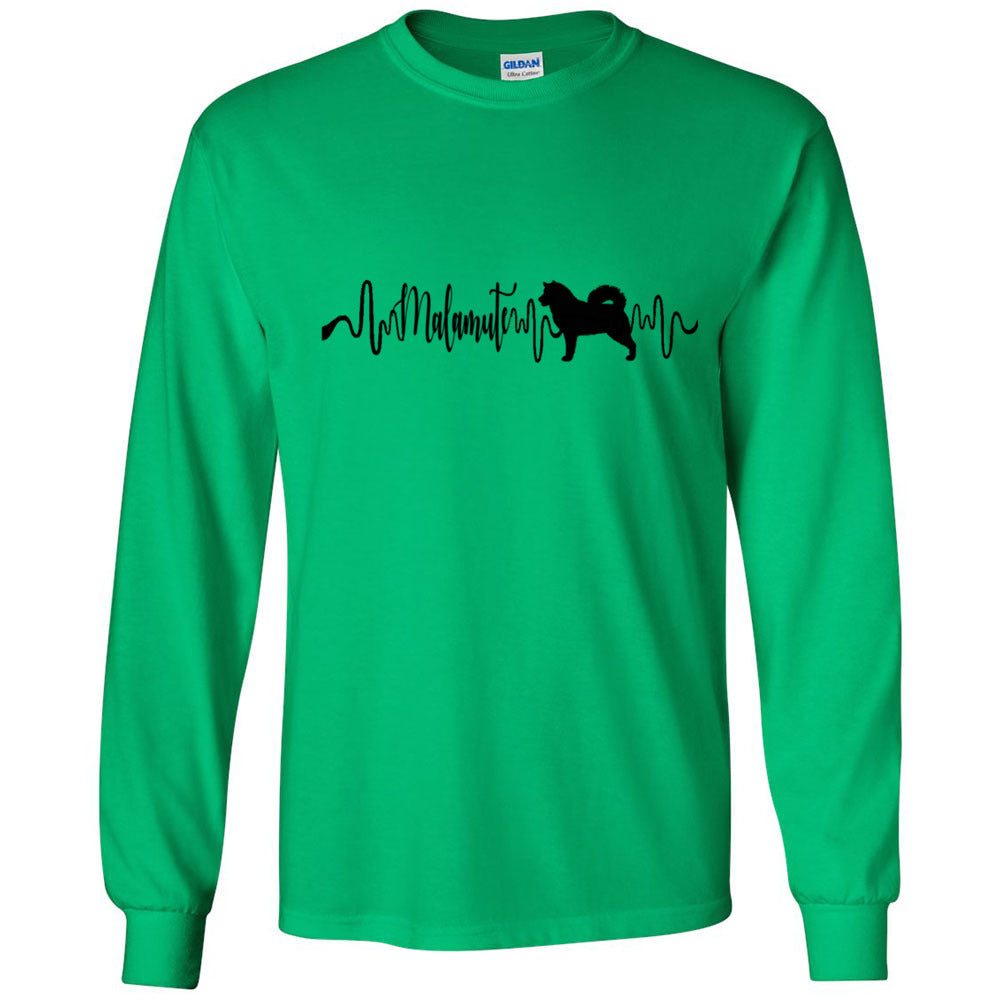 Malamute Heartbeat Black Unisex Long Sleeve T-Shirt - WagALotBowWow