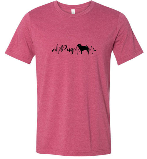 Pug Heartbeat Unisex Short Sleeve Shirt Black - WagALotBowWow
