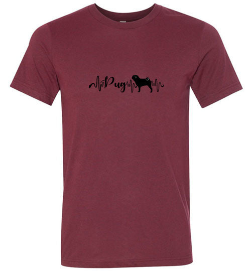 Pug Heartbeat Unisex Short Sleeve Shirt Black - WagALotBowWow