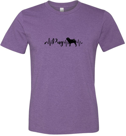 Pug Heartbeat Unisex Short Sleeve Shirt Black - WagALotBowWow