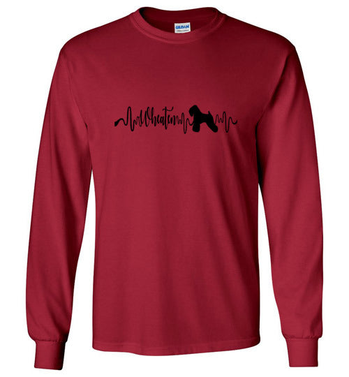 Wheaten Heartbeat Gildan Unisex Long Sleeve T-Shirt Black - WagALotBowWow