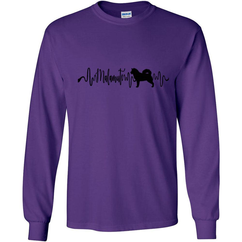 Malamute Heartbeat Black Unisex Long Sleeve T-Shirt - WagALotBowWow