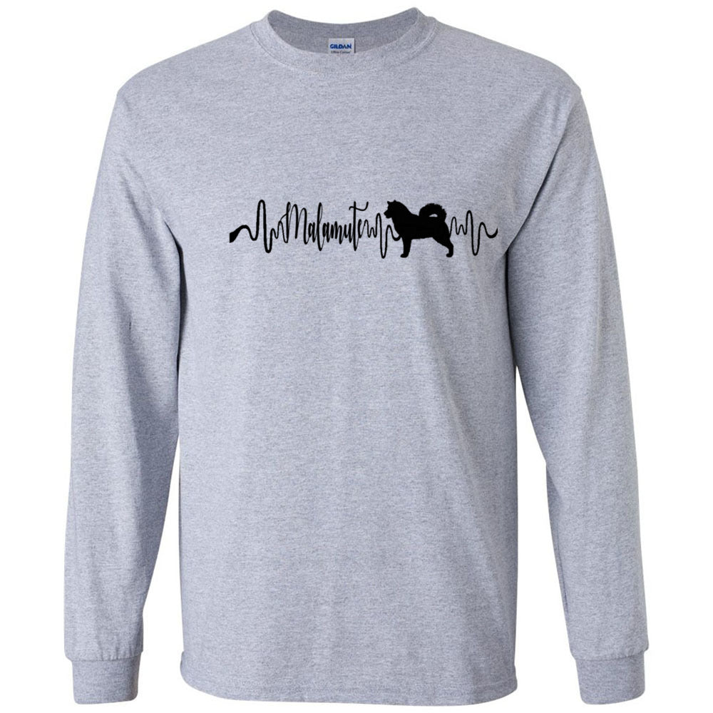 Malamute Heartbeat Black Unisex Long Sleeve T-Shirt - WagALotBowWow