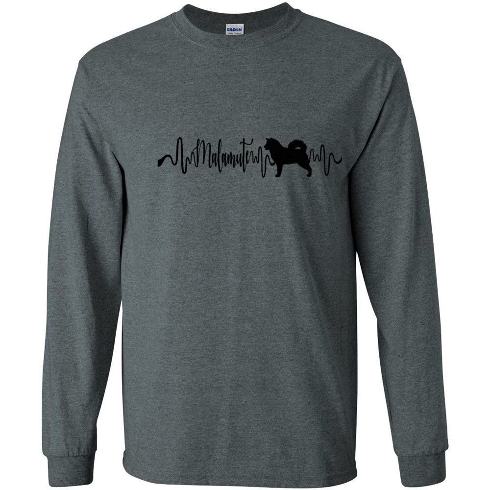 Malamute Heartbeat Black Unisex Long Sleeve T-Shirt - WagALotBowWow