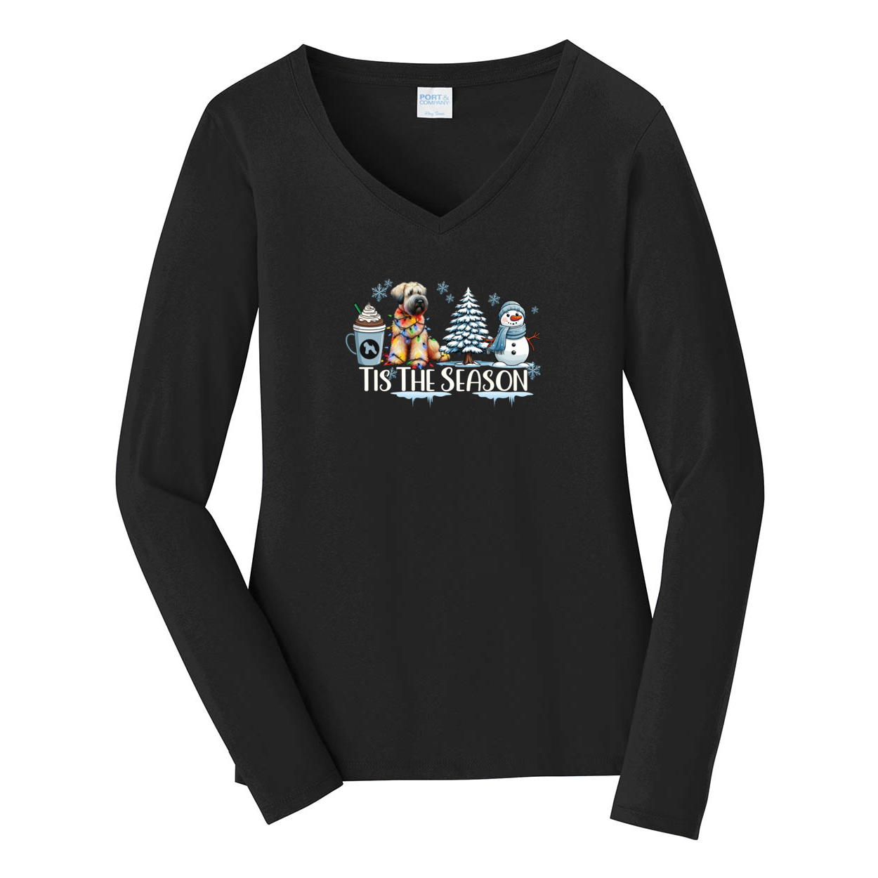 SCWT Tis The Season Winter Port & Company® Ladies Long Sleeve Fan Favorite™ V-Neck Tee LPC450VLS