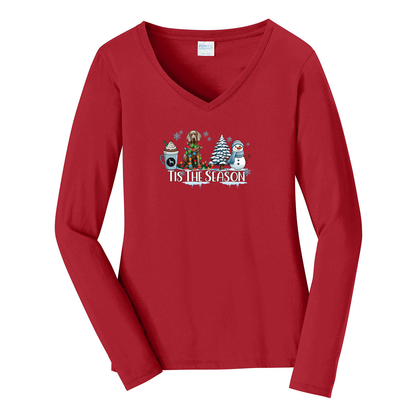 Weimaraner Tis The Season Winter Port & Company® Ladies Long Sleeve Fan Favorite™ V-Neck Tee LPC450VLS