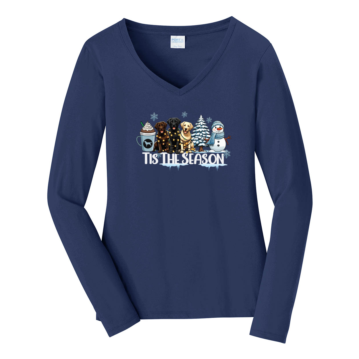 Labrador Tis The Season WinterPort & Company® Ladies Long Sleeve Fan Favorite™ V-Neck Tee LPC450VLS