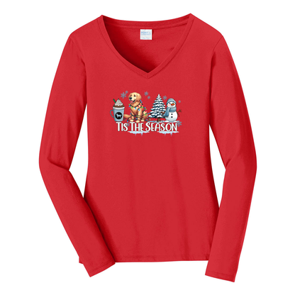 Golden Tis The Season Winter Port & Company® Ladies Long Sleeve Fan Favorite™ V-Neck Tee LPC450VLS