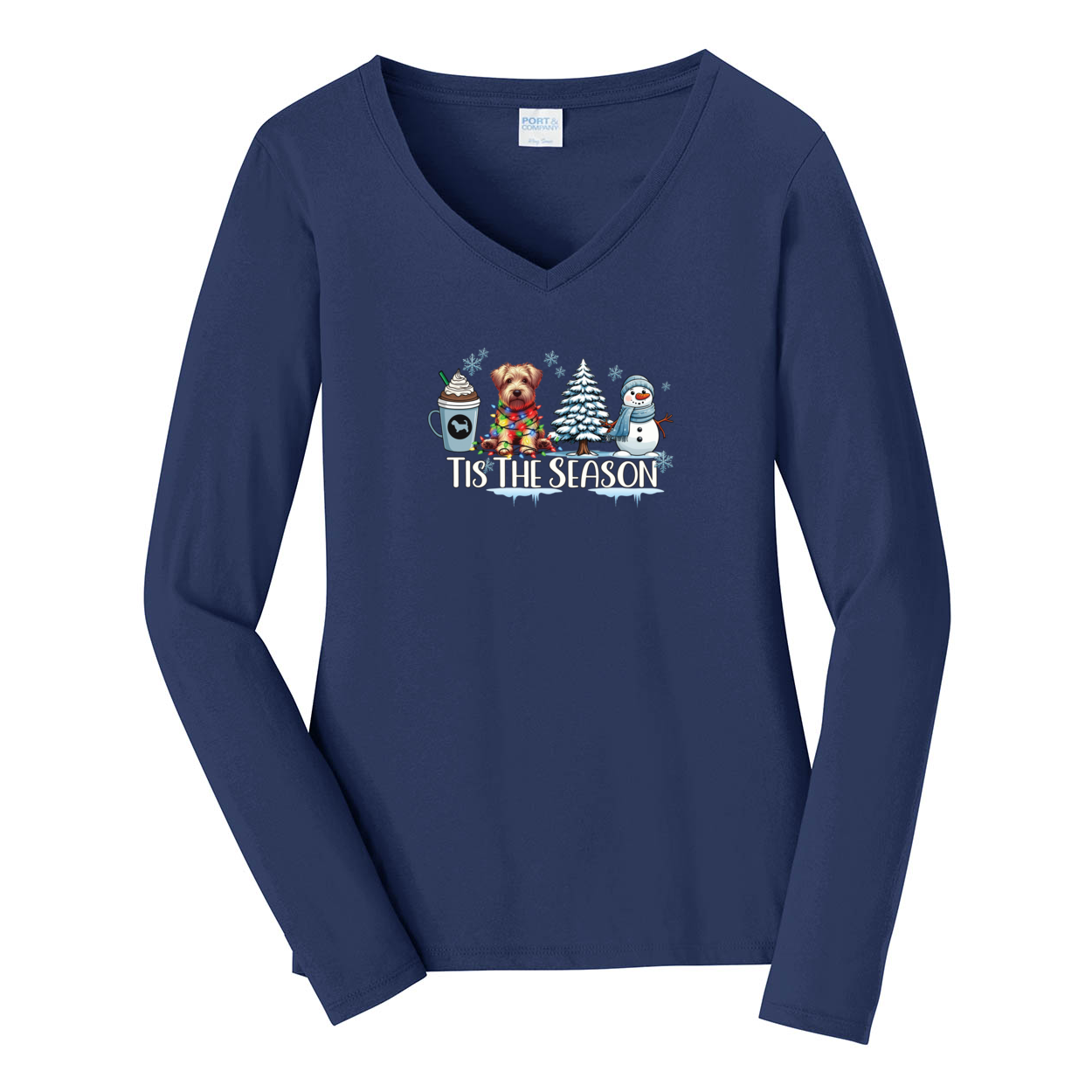 Glen of Imaal Terrier Tis The Season Winter Port & Company® Ladies Long Sleeve Fan Favorite™ V-Neck Tee LPC450VLS