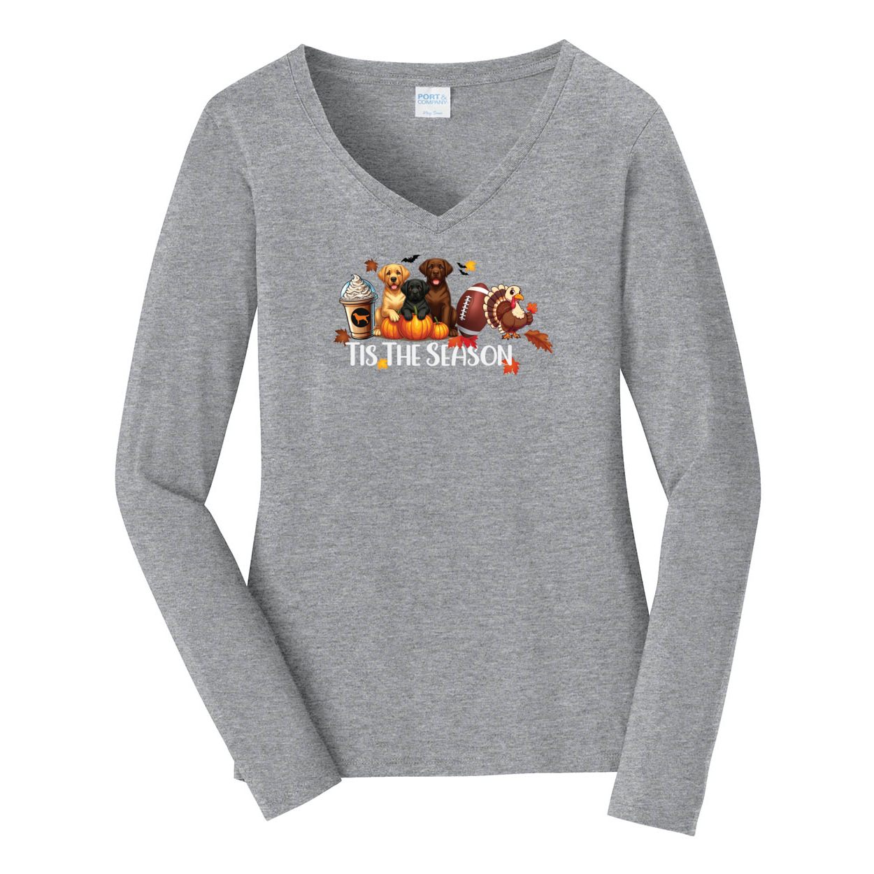 Labrador Tis The Season Turkey Port & Company® Ladies Long Sleeve Fan Favorite™ V-Neck Tee LPC450VLS