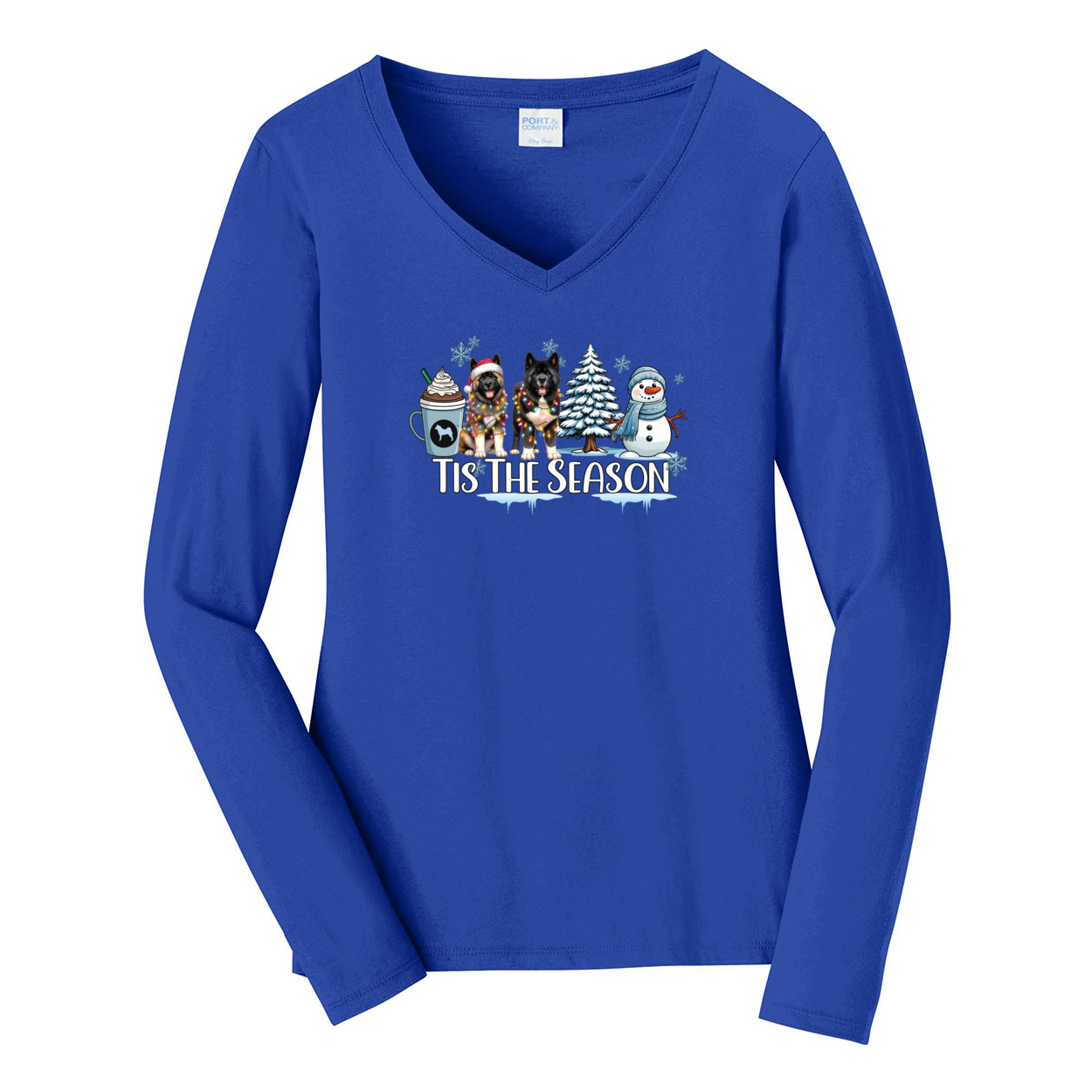 Akita Tis The Season Winter Port & Company® Ladies Long Sleeve Fan Favorite™ V-Neck Tee LPC450VLS