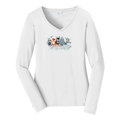 Shiba Inu Tis The Season Winter Port & Company® Ladies Long Sleeve Fan Favorite™ V-Neck Tee LPC450VLS