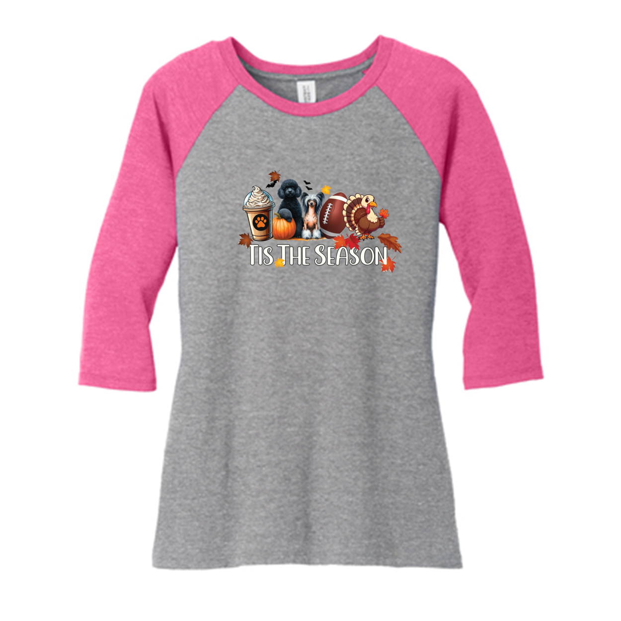 Poodle & CC Tis The Season Fall DM136L District ® Women’s Perfect Tri ® 3/4-Sleeve Raglan