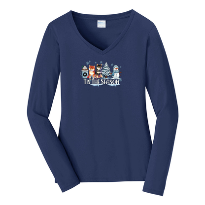 Shiba Inu Tis The Season Winter Port & Company® Ladies Long Sleeve Fan Favorite™ V-Neck Tee LPC450VLS