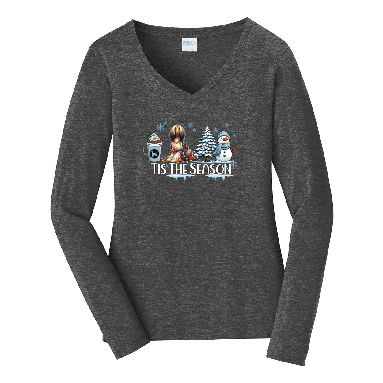 Afghan Tis The Season Winter Port & Company® Ladies Long Sleeve Fan Favorite™ V-Neck Tee LPC450VLS