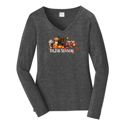 Labrador Tis The Season Turkey Port & Company® Ladies Long Sleeve Fan Favorite™ V-Neck Tee LPC450VLS