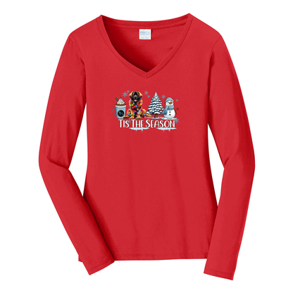 Leonberger Tis The Season Winter Port & Company® Ladies Long Sleeve Fan Favorite™ V-Neck Tee LPC450VLS