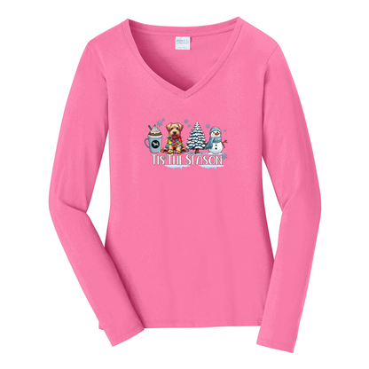 Glen of Imaal Terrier Tis The Season Winter Port & Company® Ladies Long Sleeve Fan Favorite™ V-Neck Tee LPC450VLS