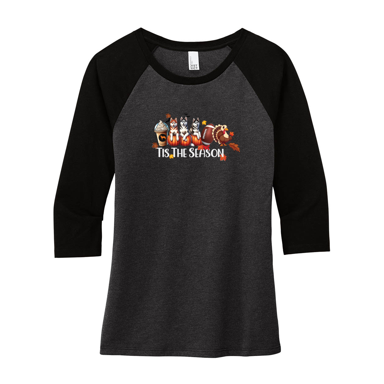 Siberian Husky Tis The Season Fall 2 DM136L District ® Women’s Perfect Tri 3/4-Sleeve Raglan