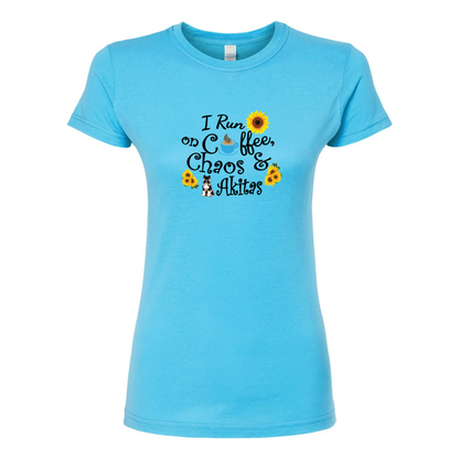 Chaos Akita Sunflower Women's Slim Fit Fine Jersey T-Shirt Black