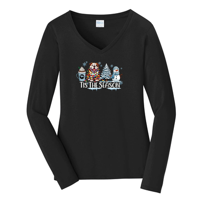 BullDog Tis The Season Winter Port & Company® Ladies Long Sleeve Fan Favorite™ V-Neck Tee LPC450VLS