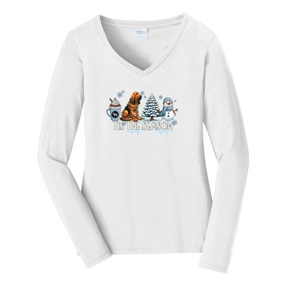 Bloodhound Tis The Season Winter Port & Company® Ladies Long Sleeve Fan Favorite™ V-Neck Tee LPC450VLS