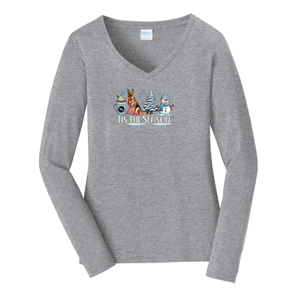 GSD Tis The Season Winter Port & Company® Ladies Long Sleeve Fan Favorite™ V-Neck Tee LPC450VLS