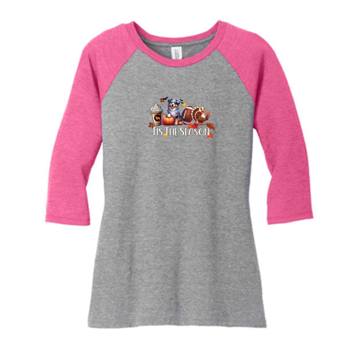 Blue Merle Australian Shepherd Tis The Season Fall 3/4-Sleeve Raglan