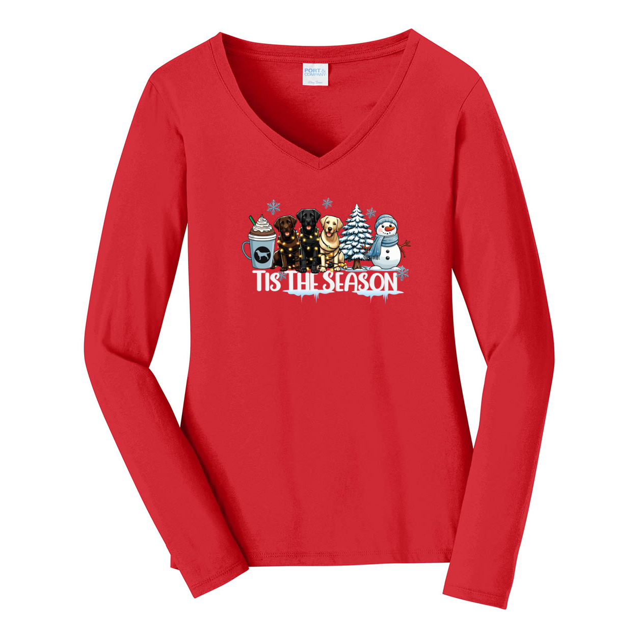 Labrador Tis The Season WinterPort & Company® Ladies Long Sleeve Fan Favorite™ V-Neck Tee LPC450VLS