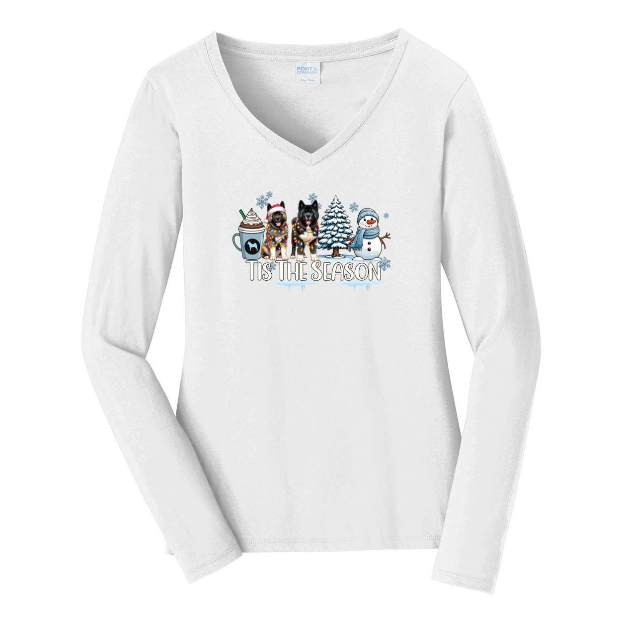 Akita Tis The Season Winter Port & Company® Ladies Long Sleeve Fan Favorite™ V-Neck Tee LPC450VLS