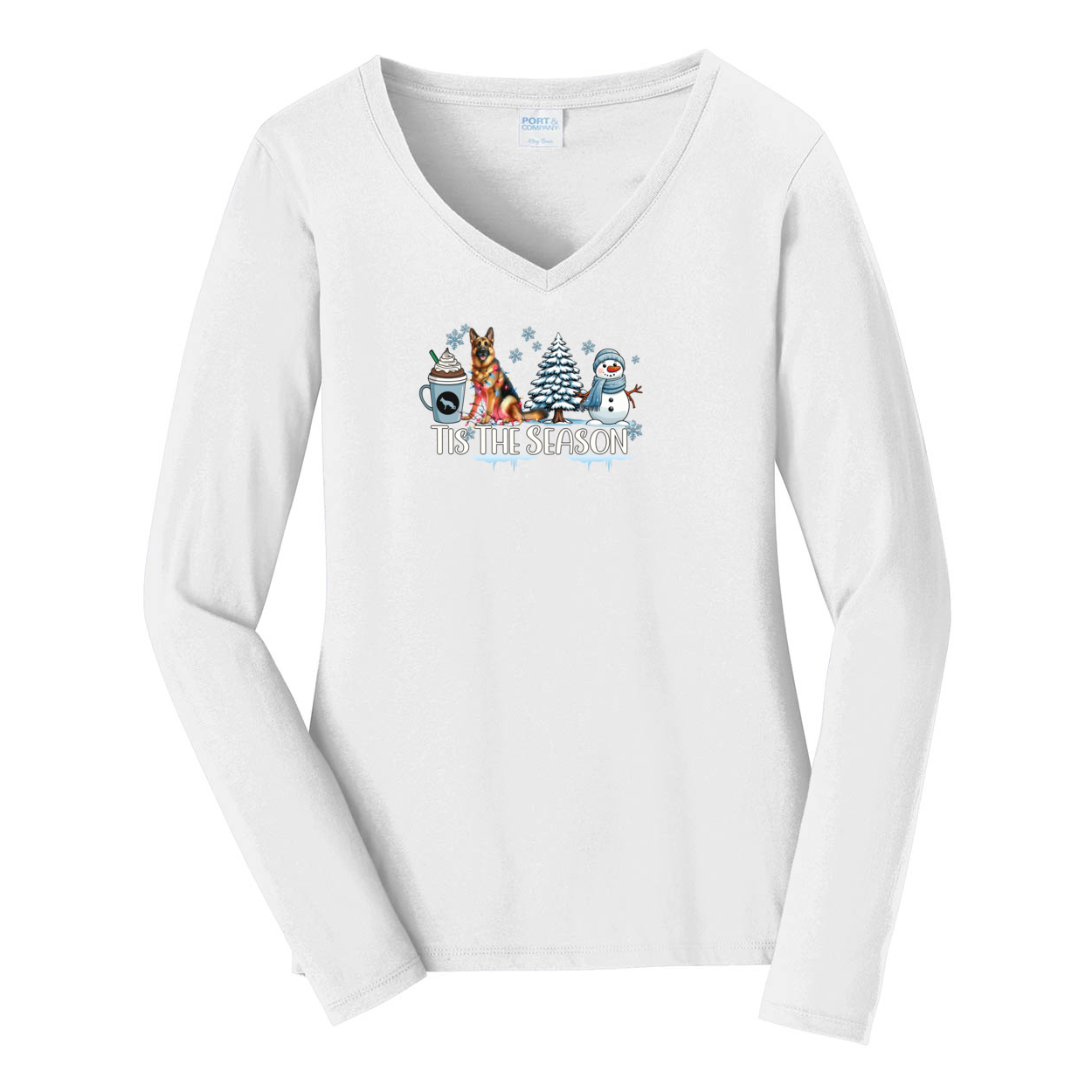 GSD Tis The Season Winter Port & Company® Ladies Long Sleeve Fan Favorite™ V-Neck Tee LPC450VLS