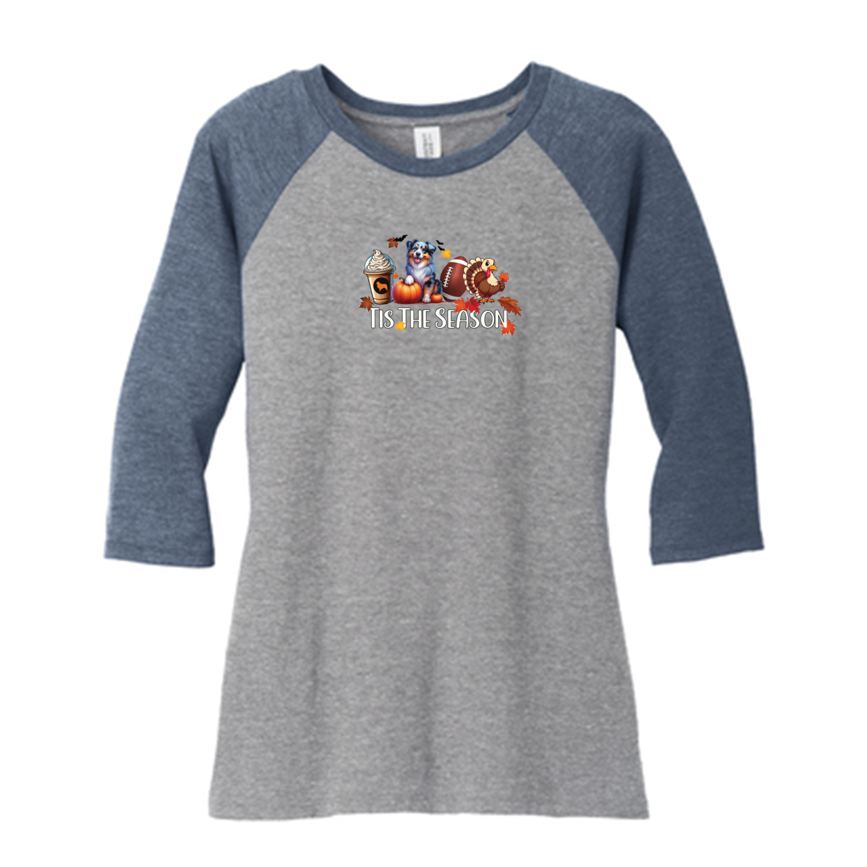 Blue Merle Australian Shepherd Tis The Season Fall 3/4-Sleeve Raglan