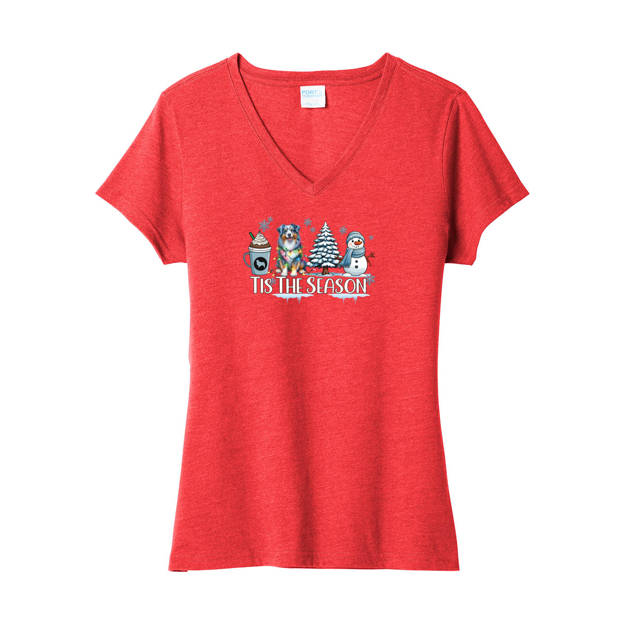 Blue Merle Australian Shepherd Winter V-Neck Tee SS