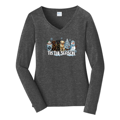 Labrador Tis The Season Winter Port & Company® Ladies Long Sleeve Fan Favorite™ V-Neck Tee LPC450VLS