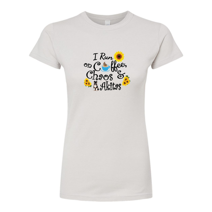 Chaos Akita Sunflower Women's Slim Fit Fine Jersey T-Shirt Black