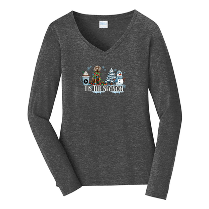 Weimaraner Tis The Season Winter Port & Company® Ladies Long Sleeve Fan Favorite™ V-Neck Tee LPC450VLS