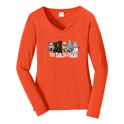 Labrador Tis The Season Winter Port & Company® Ladies Long Sleeve Fan Favorite™ V-Neck Tee LPC450VLS