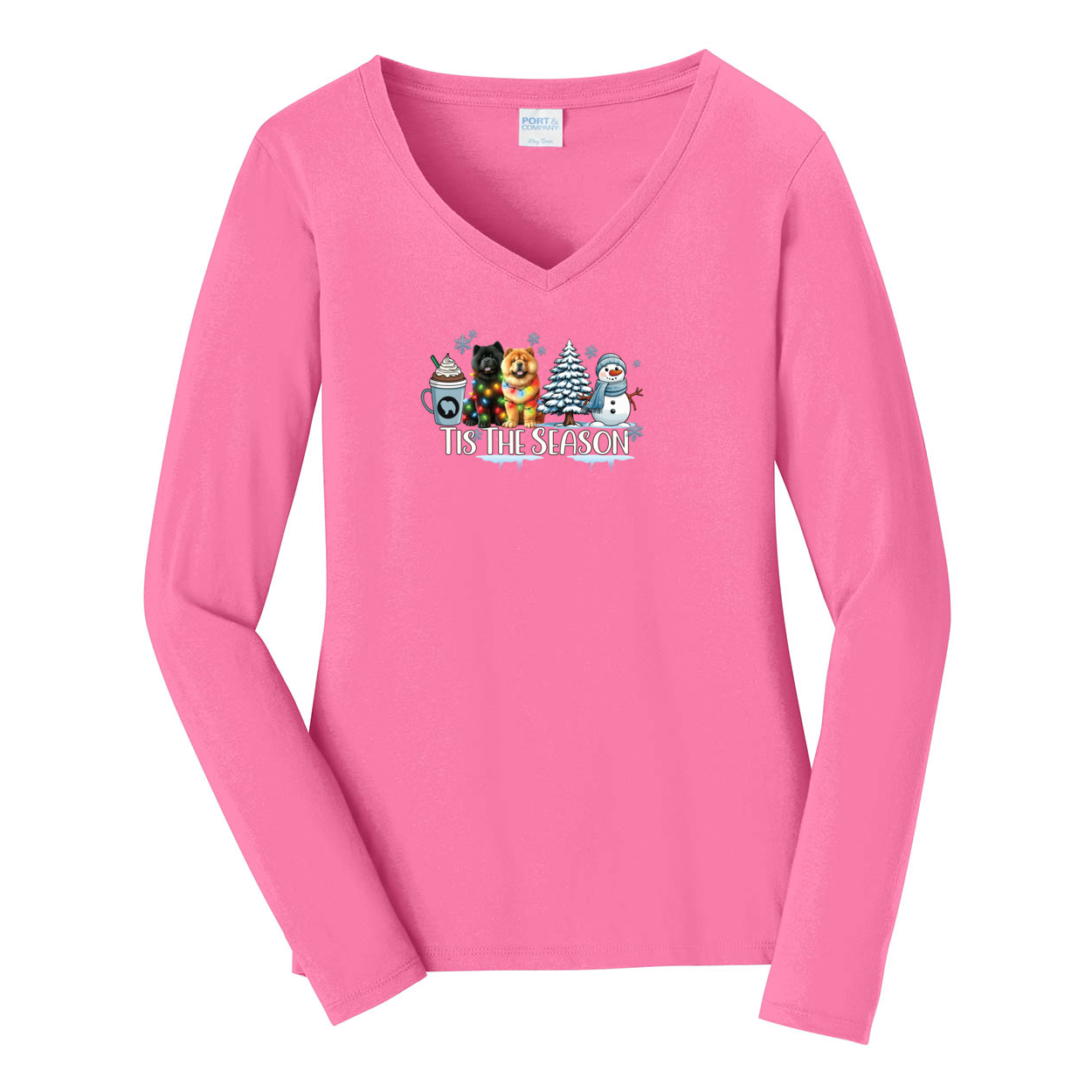 Chow Chow Tis The Season Winter Port & Company® Ladies Long Sleeve Fan Favorite™ V-Neck Tee LPC450VLS