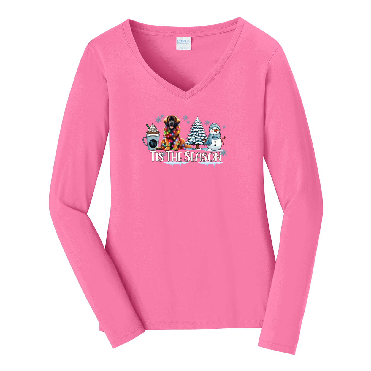 Leonberger Tis The Season Winter Port & Company® Ladies Long Sleeve Fan Favorite™ V-Neck Tee LPC450VLS