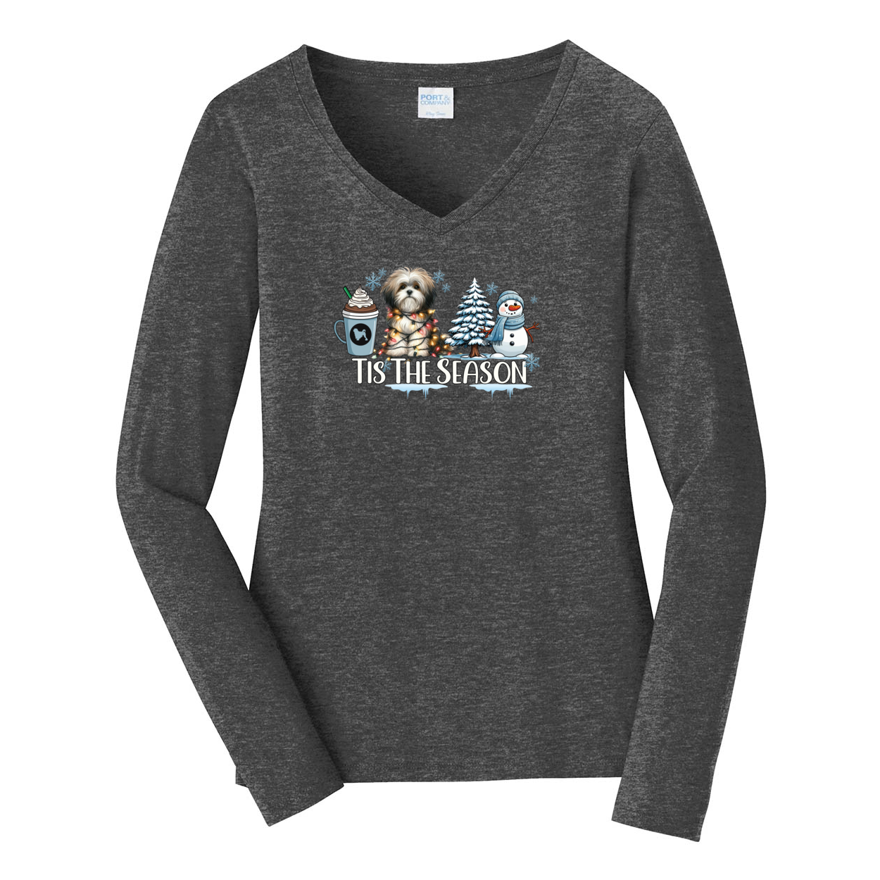 Lowchen Tis The Season Winter Port & Company® Ladies Long Sleeve Fan Favorite™ V-Neck Tee LPC450VLS