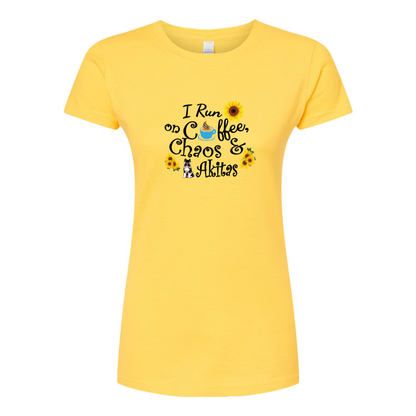 Chaos Akita Sunflower Women's Slim Fit Fine Jersey T-Shirt Black