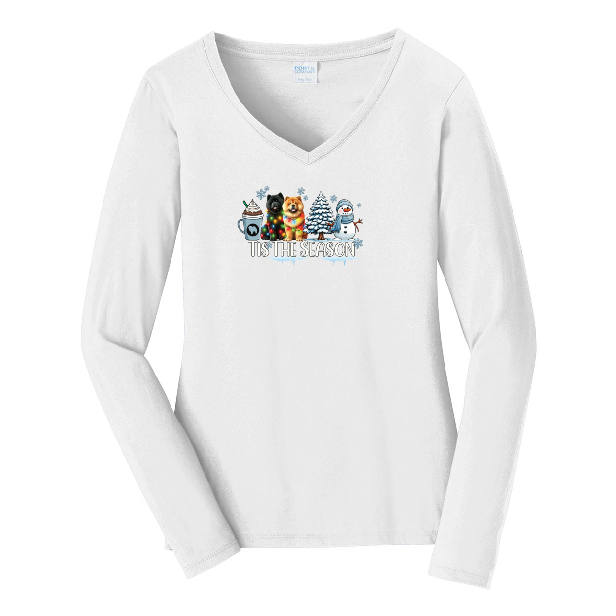 Chow Chow Tis The Season Winter Port & Company® Ladies Long Sleeve Fan Favorite™ V-Neck Tee LPC450VLS