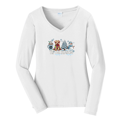 Glen of Imaal Terrier Tis The Season Winter Port & Company® Ladies Long Sleeve Fan Favorite™ V-Neck Tee LPC450VLS