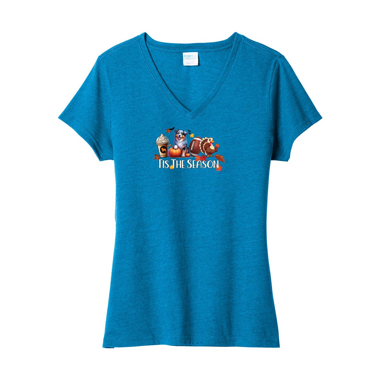 Blue Merle Aussie Tis The Season Fall V-Neck Tee SS