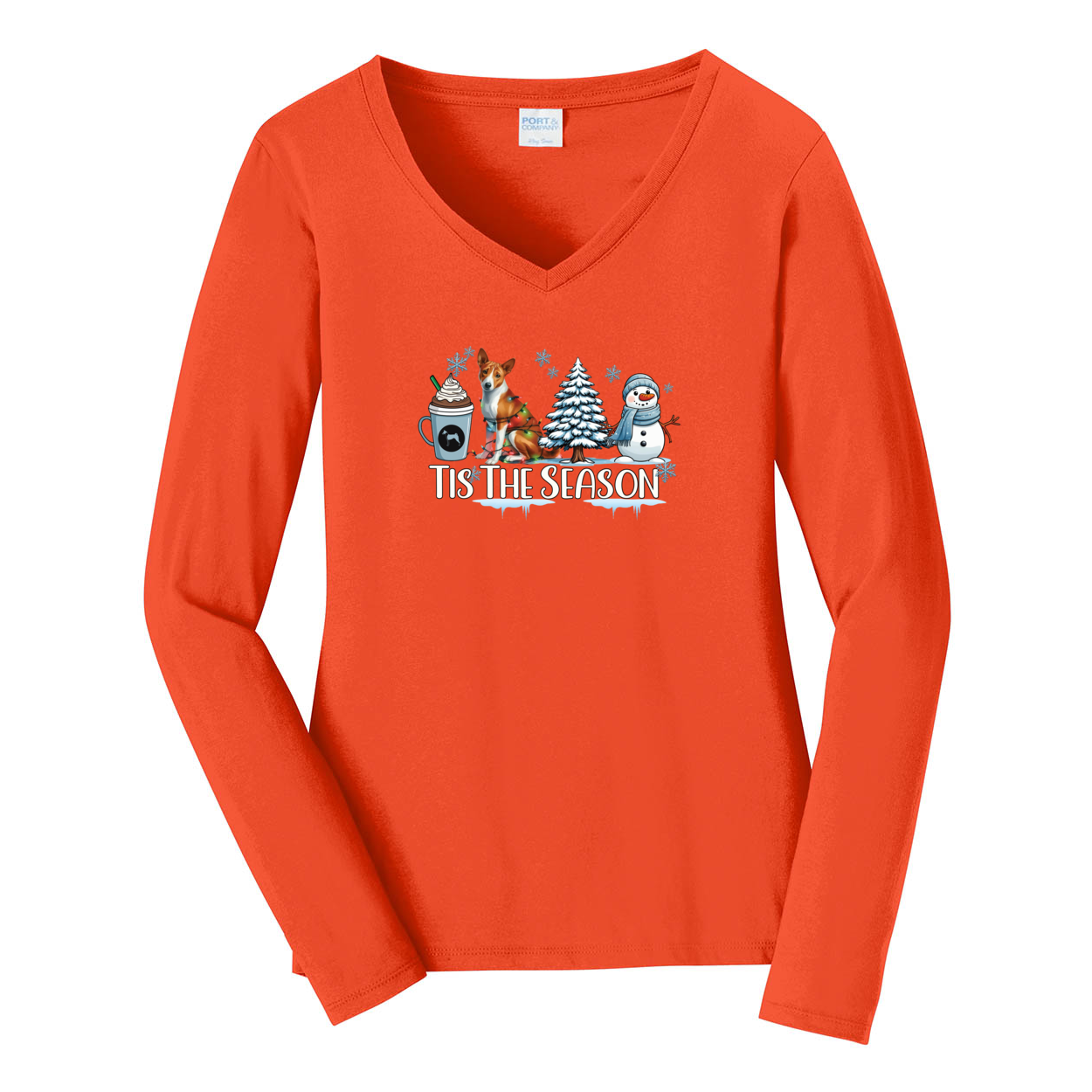 Basenji Tis The Season Winter Port & Company® Ladies Long Sleeve Fan Favorite™ V-Neck Tee LPC450VLS